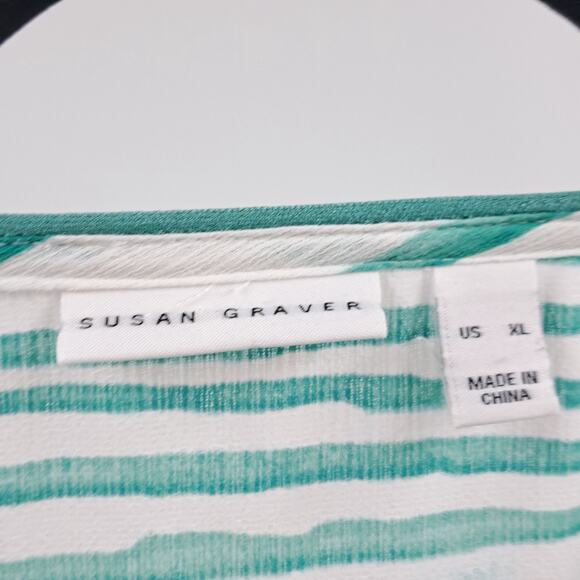 Susan Graver Scarf Top XL‎ Print Summer Beach Coverup Flowy Casual Teal White - Picture 3 of 7